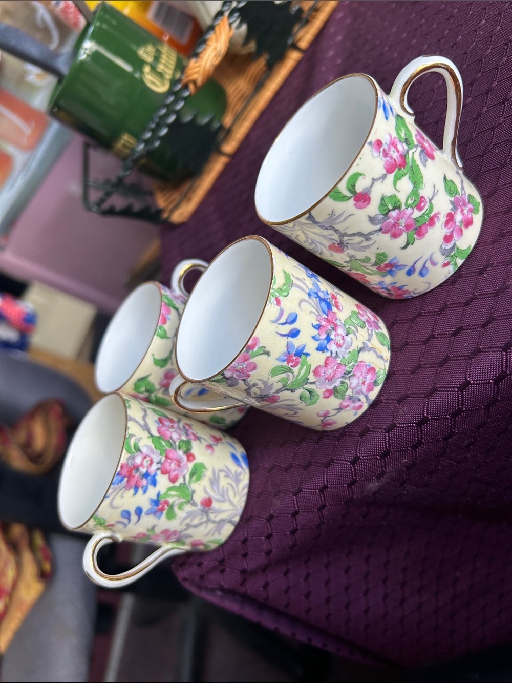 Charming Floral Porcelain Demitasse Cups with Gold Trim
